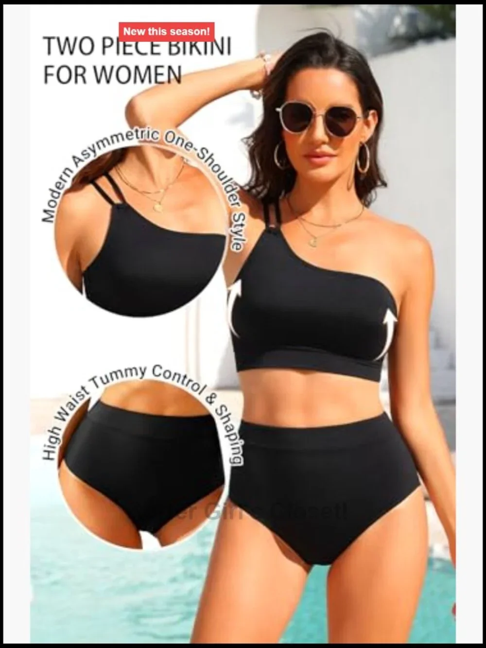 High Waisted Bikini One Shoulder Two Piece Swimsuits Tummy Control Full